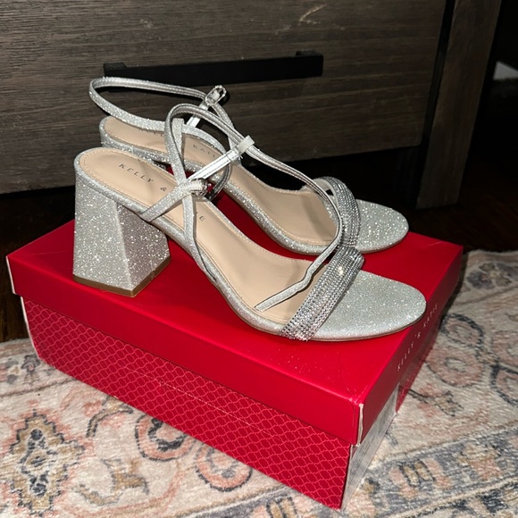 Kelly & Katie Silver Rhinestone Block Heels - Picture 1 of 3